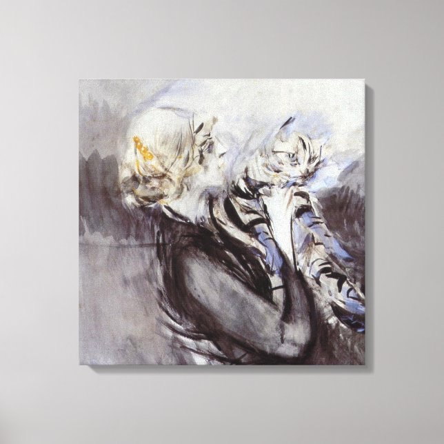 Lady with a Grey Cat (by Giovanni Boldini) Canvas Print (Front)