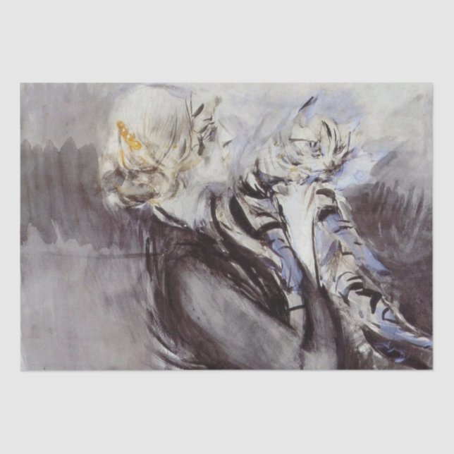 Lady with a Grey Cat (by Giovanni Boldini) Tissue Paper (Front)