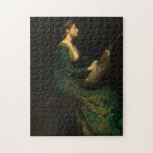 Lady with a Lute, 1886 by Thomas Wilmer Dewing Jigsaw Puzzle