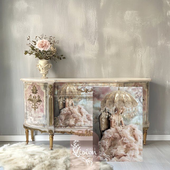 Lady with a Parasol Romantic Portrait Art Tissue Paper (Feather's and Tulle, Part 1 Diptych Set, Romantic Portrait Art, Elegant Woman Sitting Decoupage.)