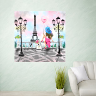 Lady with Balloon I Love Paris Painting Wall Decal