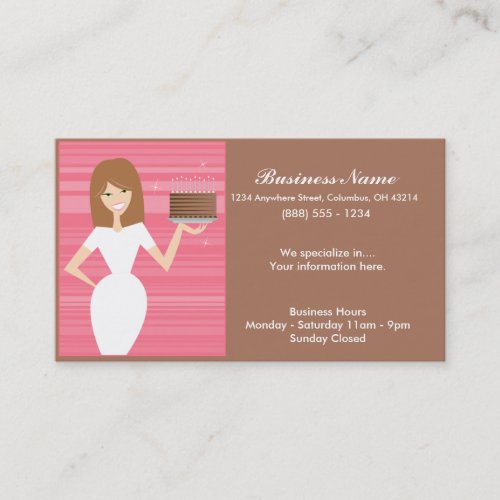Lady with BDay Cake Business Cards