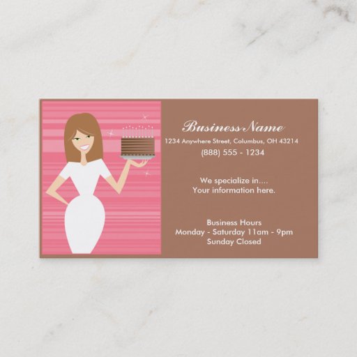 Customizable Lady with BDay Cake Business Cards