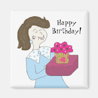 Lady with Birthday Cake Magnet