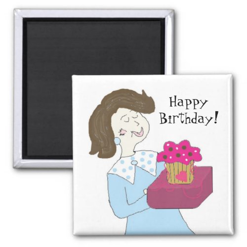Lady with Birthday Cake Magnet