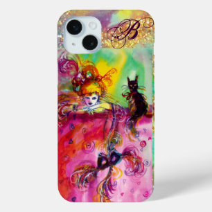 LADY WITH BLACK CAT AND MASK Masquerade Monogram iPhone 15 Plus Case