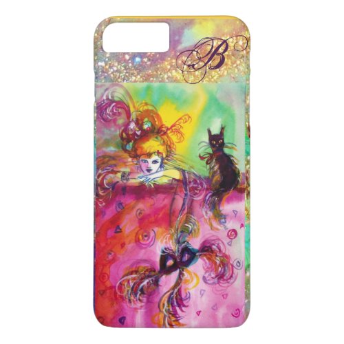 LADY WITH BLACK CAT AND MASK Masquerade Monogram iPhone 8 Plus7 Plus Case