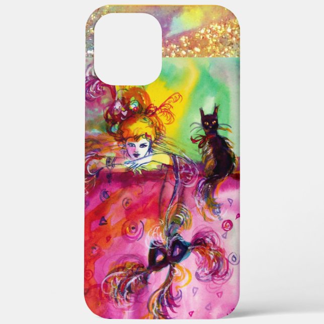 LADY WITH BLACK CAT AND MASK  Masquerade Night Case-Mate iPhone Case (Back)