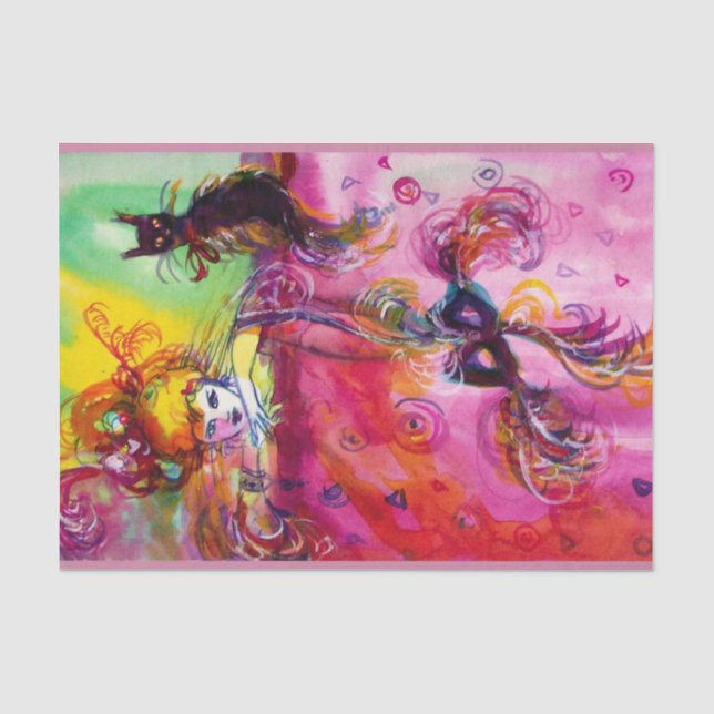 LADY WITH BLACK CAT AND MASK / Venetian Masquerade Tissue Paper (Front)