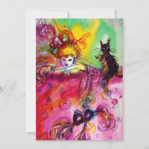 LADY WITH BLACK CAT Mardi Gras  Masquerade Party Invitation