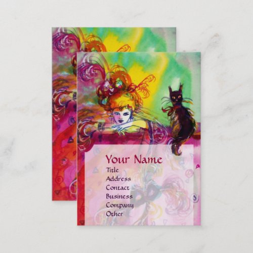 LADY WITH BLACK CAT  Venetian Masquerade Ball Business Card