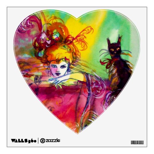 LADY WITH BLACK CAT Venetian Masquerade Ball Heart Wall Decal