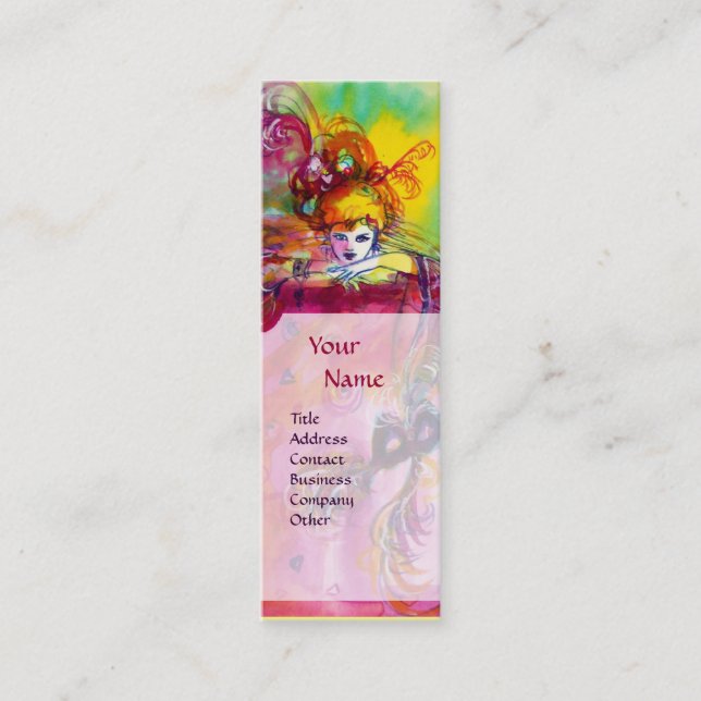 LADY WITH BLACK CAT / Venetian Masquerade Ball Mini Business Card (Front)