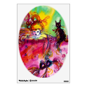LADY WITH BLACK CAT /Venetian Masquerade Ball Oval Wall Decal