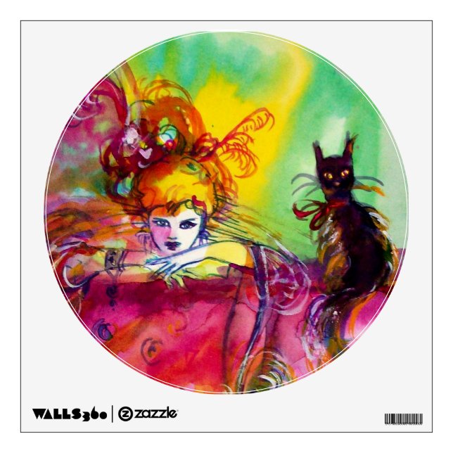 LADY WITH BLACK CAT /Venetian Masquerade Ball Wall Decal (Front)