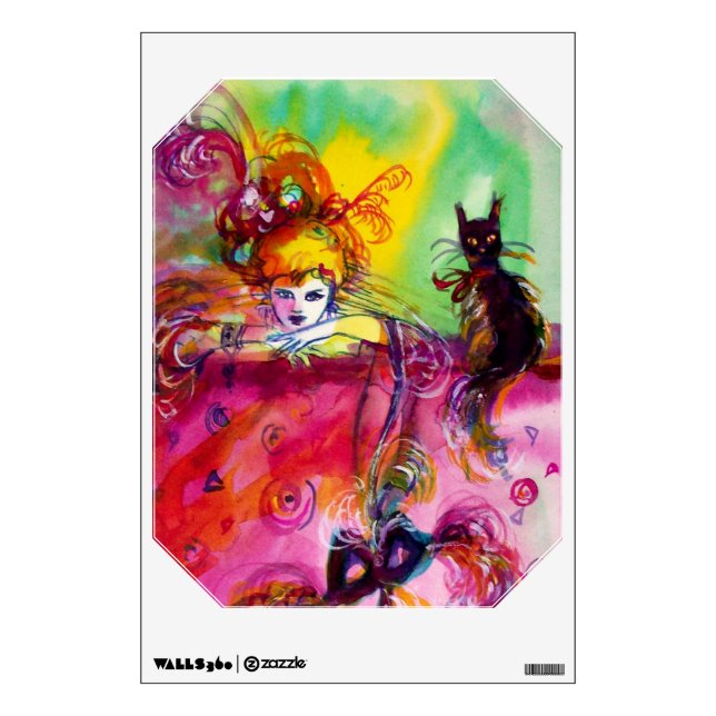 LADY WITH BLACK CAT /Venetian Masquerade Ball Wall Sticker (Front)