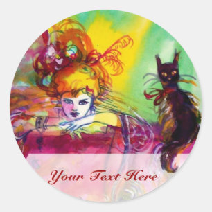 LADY WITH BLACK CAT / Venetian Masquerade Classic Round Sticker