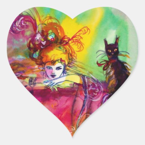 LADY WITH BLACK CAT  Venetian Masquerade Heart Heart Sticker