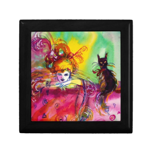 LADY WITH BLACK CAT / Venetian Masquerade Jewelry Box (Front)