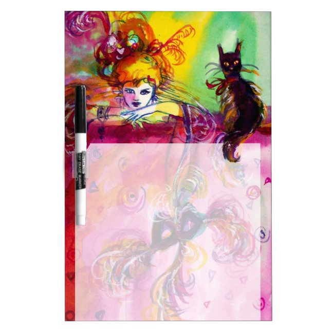 LADY WITH BLACK CAT , Venetian Masquerade Masks Dry-Erase Board (Front)