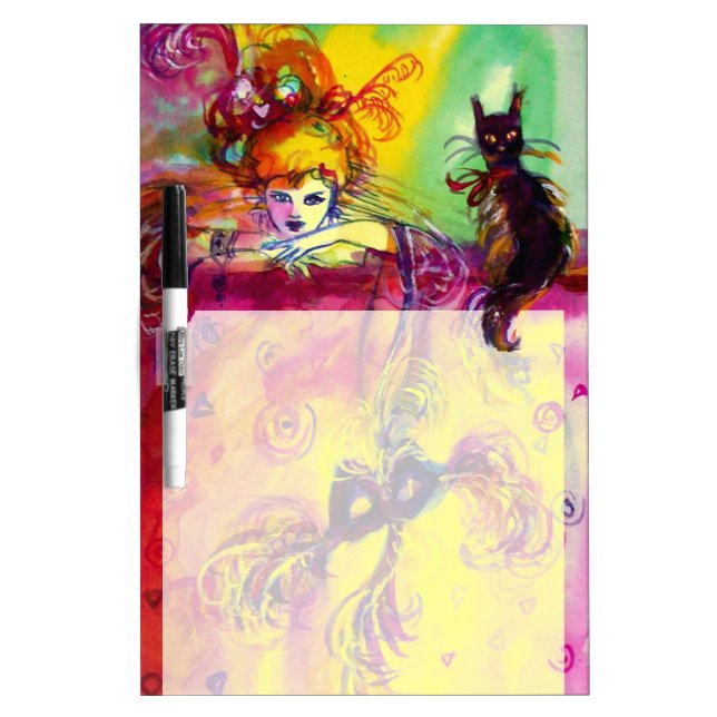 LADY WITH BLACK CAT , Venetian Masquerade Masks Dry Erase Board (Front)