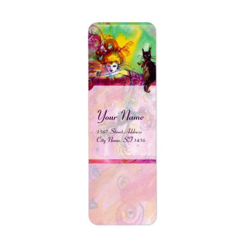 LADY WITH BLACK CAT  Venetian Masquerade Masks Label
