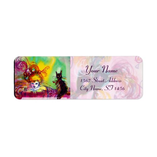 LADY WITH BLACK CAT  Venetian Masquerade Masks Label