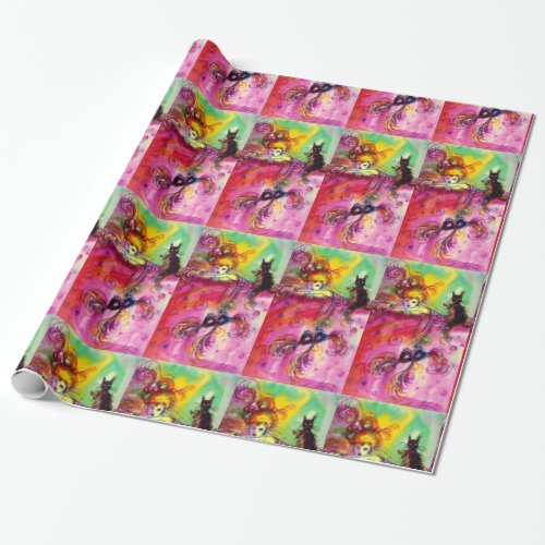 LADY WITH BLACK CAT  Venetian Masquerade Wrapping Paper