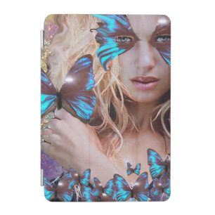 LADY WITH BLUE BUTTERFLY FLORAL GOLD SPARKLES iPad MINI COVER