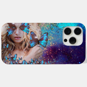 LADY WITH BLUE BUTTERFLY FLORAL GOLD SPARKLES iPho iPhone 15 Pro Max Case