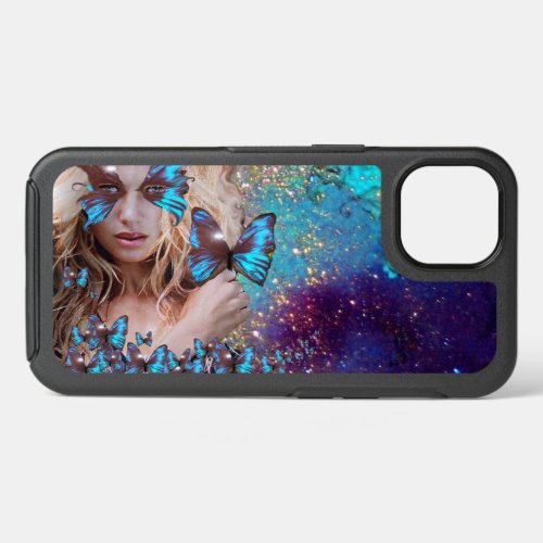 LADY WITH BLUE BUTTERFLY FLORAL GOLD SPARKLES iPho iPhone 13 Case