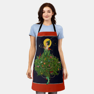 LADY WITH CHRISTMAS GIFTS ART DECO BEAUTY FASHION APRON