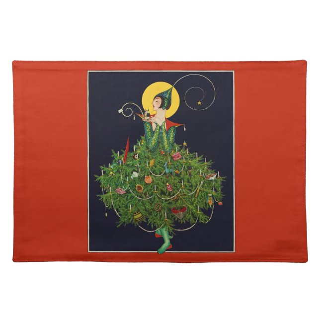 LADY WITH CHRISTMAS GIFTS ART DECO BEAUTY FASHION  CLOTH PLACEMAT (Front)