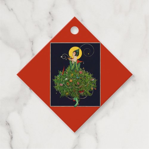 LADY WITH CHRISTMAS GIFTS ART DECO BEAUTY FASHION FAVOR TAGS