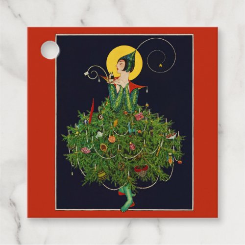 LADY WITH CHRISTMAS GIFTS ART DECO BEAUTY FASHION  FAVOR TAGS