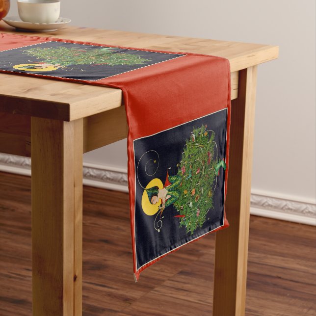 LADY WITH CHRISTMAS GIFTS ART DECO BEAUTY FASHION  MEDIUM TABLE RUNNER (In Situ)