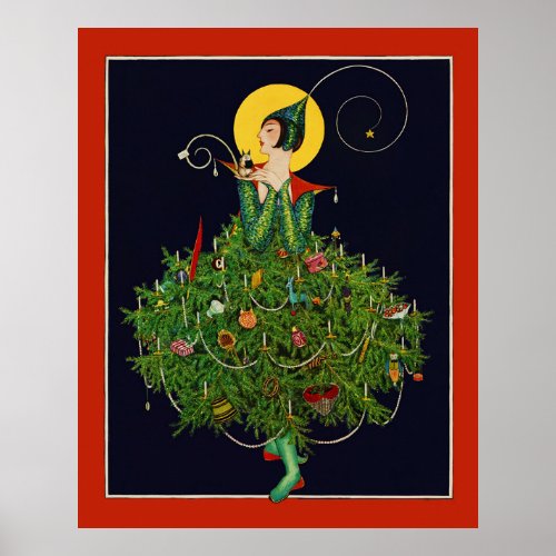 LADY WITH CHRISTMAS GIFTS ART DECO BEAUTY FASHION  POSTER