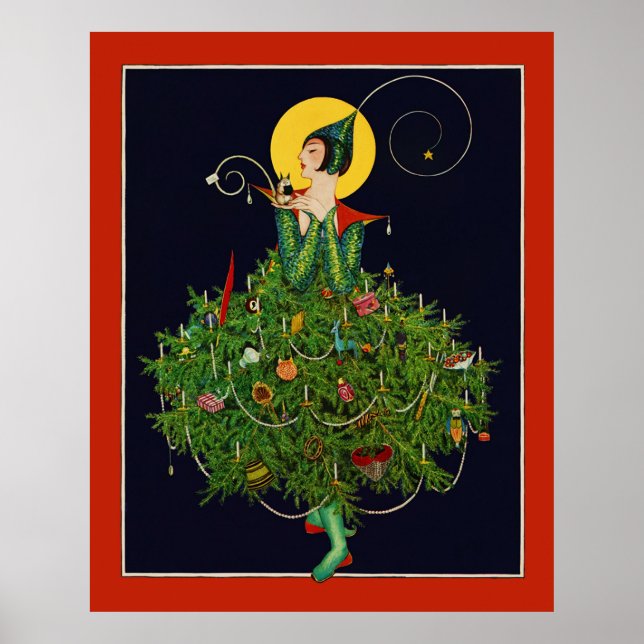 LADY WITH CHRISTMAS GIFTS ART DECO BEAUTY FASHION  POSTER (Front)