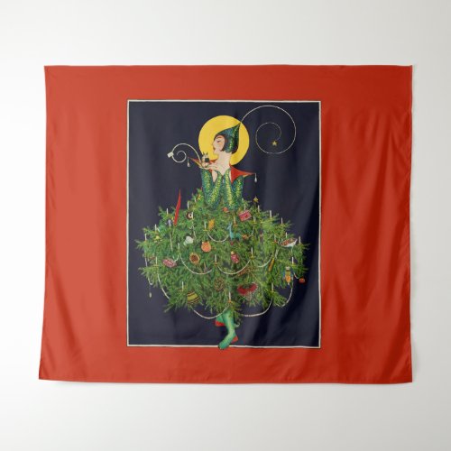 LADY WITH CHRISTMAS GIFTS ART DECO BEAUTY FASHION TAPESTRY