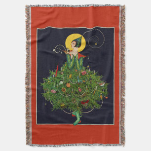 LADY WITH CHRISTMAS GIFTS ART DECO BEAUTY FASHION  THROW BLANKET