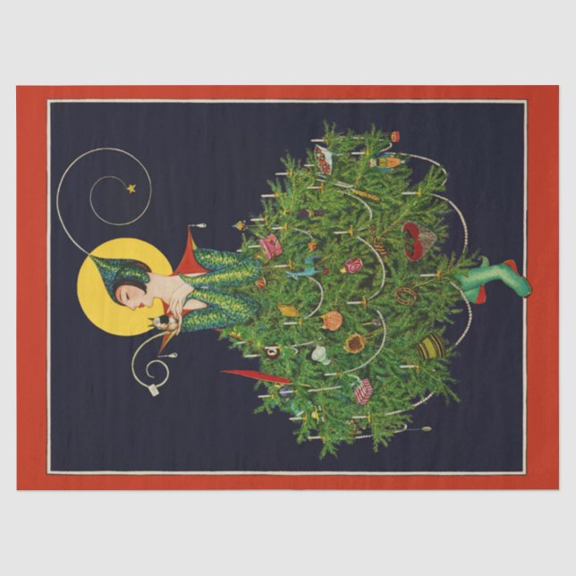 LADY WITH CHRISTMAS GIFTS ART DECO BEAUTY FASHION TISSUE PAPER (Front)