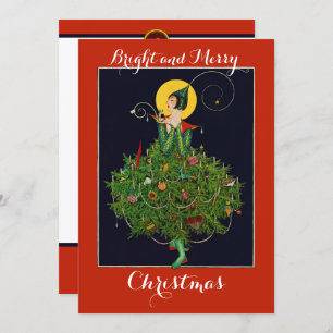 LADY WITH CHRISTMAS GIFTS ART DECO Xmas Holiday Card