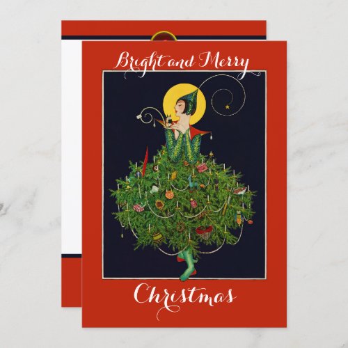 LADY WITH CHRISTMAS GIFTS ART DECO Xmas  Holiday Card