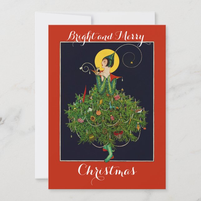 LADY WITH CHRISTMAS GIFTS ART DECO Xmas Invitation (Front)