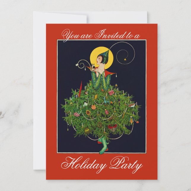 LADY WITH CHRISTMAS GIFTS ART DECO Xmas Party Invitation (Front)