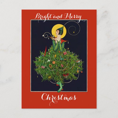 LADY WITH CHRISTMAS GIFTS ART DECO Xmas Postcard