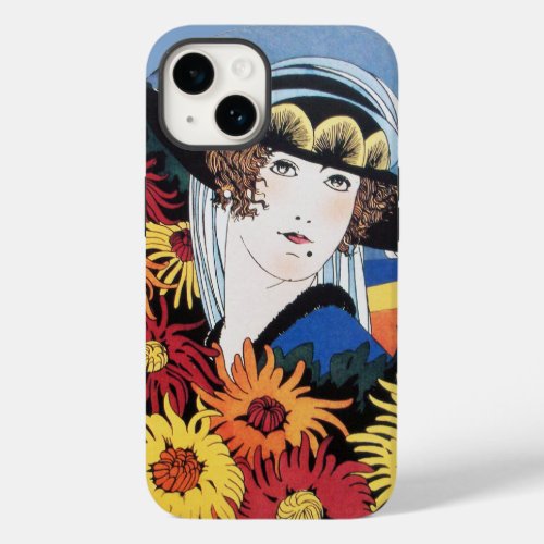 Lady with Chrysanthemum Flowers Black Case_Mate iPhone 14 Case
