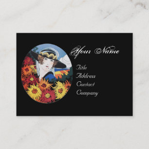 Lady with Chrysanthemum Flowers Business Card