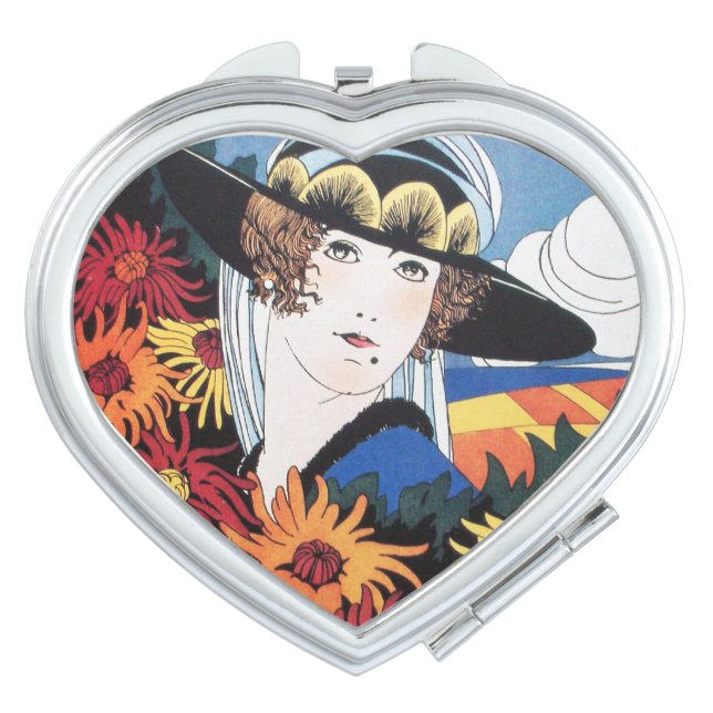 Lady with Chrysanthemum Flowers ,Fashion Makeup Mirror (Front)