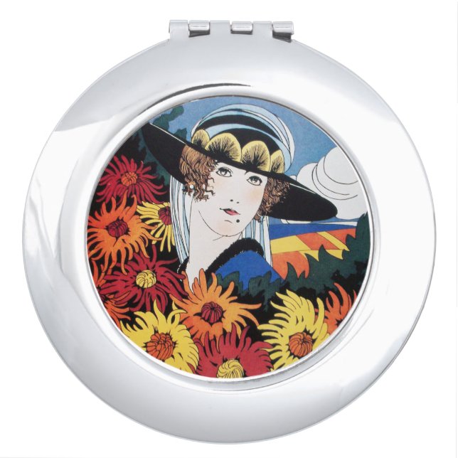 Lady with Chrysanthemum Flowers ,Fashion Mirror For Makeup (Front)
